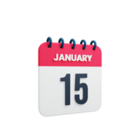 January Realistic Calendar Icon 3D Illustration Date January 15 png