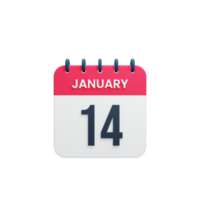 January Realistic Calendar Icon 3D Illustration Date January 14 png