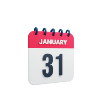 January Realistic Calendar Icon 3D Illustration Date January 31 png