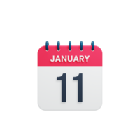 January Realistic Calendar Icon 3D Illustration Date January 11 png