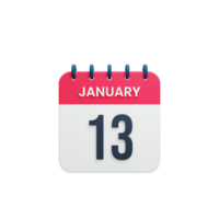 januari realistisk kalender ikon 3d illustration datum januari 13 png