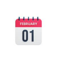 februar realistisches kalendersymbol 3d-illustration datum februar 01 png