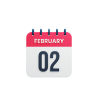 February Realistic Calendar Icon 3D Illustration Date February 02 png