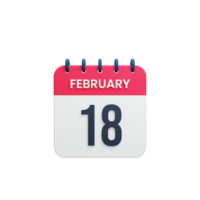 ícone de calendário realista de fevereiro ilustração 3d data 18 de fevereiro png
