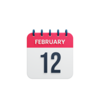 February Realistic Calendar Icon 3D Illustration Date February 12 png