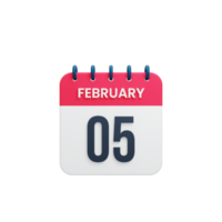 February Realistic Calendar Icon 3D Illustration Date February 05 png