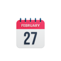 February Realistic Calendar Icon 3D Illustration Date February 27 png