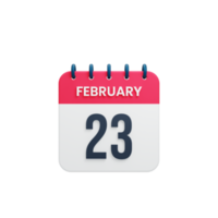 februari realistisk kalender ikon 3d illustration datum februari 23 png