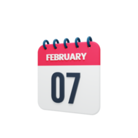 ícone de calendário realista de fevereiro ilustração 3d data 07 de fevereiro png
