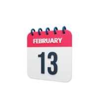 februar realistisches kalendersymbol 3d-illustration datum 13. februar png