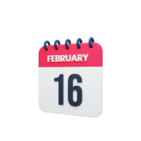 ícone de calendário realista de fevereiro ilustração 3d data 16 de fevereiro png