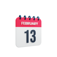 februar realistisches kalendersymbol 3d-illustration datum 13. februar png