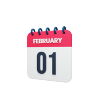 February Realistic Calendar Icon 3D Illustration Date February 01 png