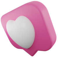 notificação de mensagem de caixa de bate-papo de coração rosa. amor de notificação de mídia social 3d ou como ícone de coração png
