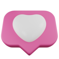 notificação de mensagem de caixa de bate-papo de coração rosa. amor de notificação de mídia social 3d ou como ícone de coração
