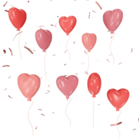 herzförmige luftballons mit konfetti 3d-illustration png