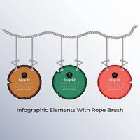 Wood hanging infographic elements with rope brush. flowchart steps label, data visualization info graphics presentation banner design.