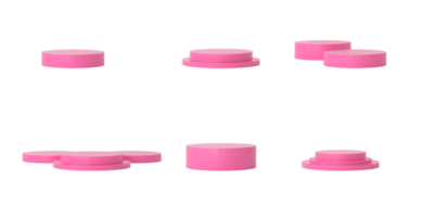 establecer podio de cilindro 3d. escena con tipo de podio y podio rosa, pantalla de producto de maqueta de cilindro blanco, presentación 3d. soporte para escaparate, pedestal, cosmético, sala de exposición, producto, presente, telón de fondo. png