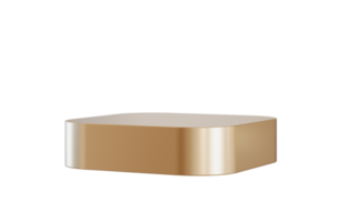 podio dorado sobre fondo transparente. elegante escenario para productos, presentación cosmética. maqueta de lujo. pedestal o plataforma para productos de belleza. escena vacía. representación 3d png