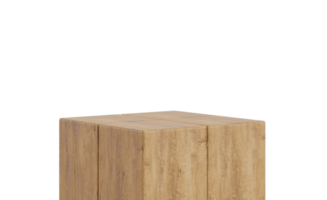 Wooden podium, table on transparent background. Rectangular stage for product, cosmetic presentation. Natural mock up. Pedestal or platform for beauty products. 3D rendering. png