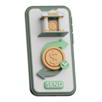 Representación 3d de transferencia de dinero en línea aislada útil para banca, moneda, finanzas y negocios png
