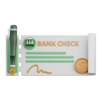 Cheque bancario de representación 3d aislado útil para la banca, el dinero, la moneda, las finanzas y el diseño de negocios png