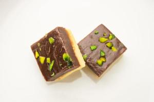 Choco Vanilla Patisa or chocolate mawa barfi or or two layered burfi, Indian sweet or dessert photo