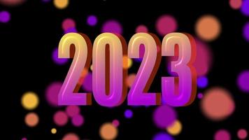 text 2023 animering och flygande jul bollar isolerat på svart bakgrund, 2023 ny år, design mall Lycklig 2023 ny år begrepp Semester animera kort video