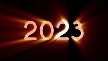 testo 2023 animazione e volante Natale palle isolato su nero sfondo, 2023 nuovo anno, design modello contento 2023 nuovo anno concetto vacanza animare carta video