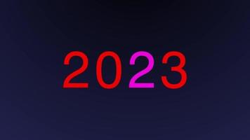 text 2023 animation and flying Christmas balls isolated on black background, 2023 new year, design template Happy 2023 New Year concept Holiday animate card video