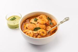 mini idli or idlies with sambar and coconut chutney- South Indian breakfast photo