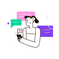 Frauensilhouette mit mobiler Nutzung Freunde Massage-Chat flaches Konzept-Clipart-Symbol png