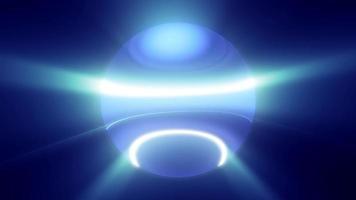 Blau leuchtender Planetenstern im Weltraum leuchtet mit hellen Strahlen der Sonne, magische Energielinien, glänzende Kreiskugel. abstrakter Hintergrund. Video in hoher Qualität 4k, Motion Graphics Design