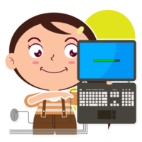 girl playing computer cartoon cute png