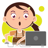 girl playing computer cartoon cute png