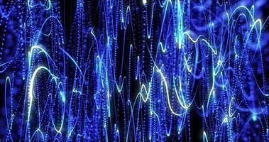 abstrakt bakgrund blå från pixel partiklar och rader flygande i vågor av trogen hi-tech med de effekt av en glöd och suddighet de bakgrund, skärmsläckare, video i hög kvalitet 4k