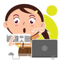 girl playing computer cartoon cute png