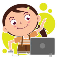 girl playing computer cartoon cute png