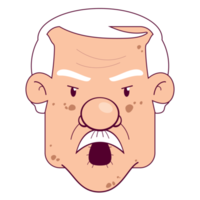 vecchio uomo arrabbiato viso cartone animato carino png