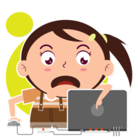 girl playing computer cartoon cute png