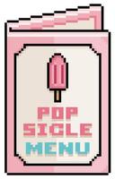 Pixel art popsicle menu, paper menu vector icon for 8bit game on white background