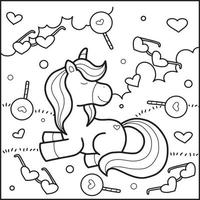 Valentines Day Unicorn Coloring pages vector