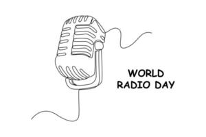 Single one line drawing Retro old microphone. World radio day concept. Continuous line draw design graphic vector illustration.