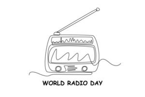 radio de estilo retro de dibujo de una sola línea. concepto del día mundial de la radio. ilustración de vector gráfico de diseño de dibujo de línea continua.