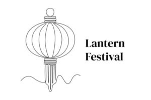 Continuous one line drawing hanging lantern icon. Lantern festival concept. Single line draw design vector graphic illustration.