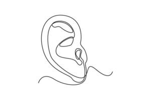 Single one line drawing ear. Human organ concept. Continuous line draw design graphic vector illustration.