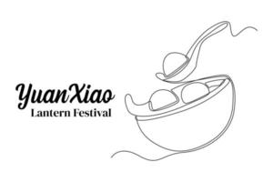 Continuous one line drawing Yuanxiao sweet dumplings balls. Traditional food. Lantern festival concept. Single line draw design vector graphic illustration.