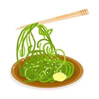 chuka salad on sticks with sesame seeds in a plate on a white background vector