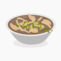 soup with chicken and shiitake mushrooms and herbs in a deep dish vector