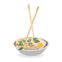 ramen es una sopa tradicional con fideos y carne en un plato vector